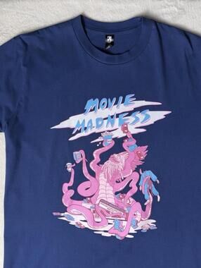 Movie Madness Portland Oregon Video Store Promo Shirt Pink Monster Large Navy